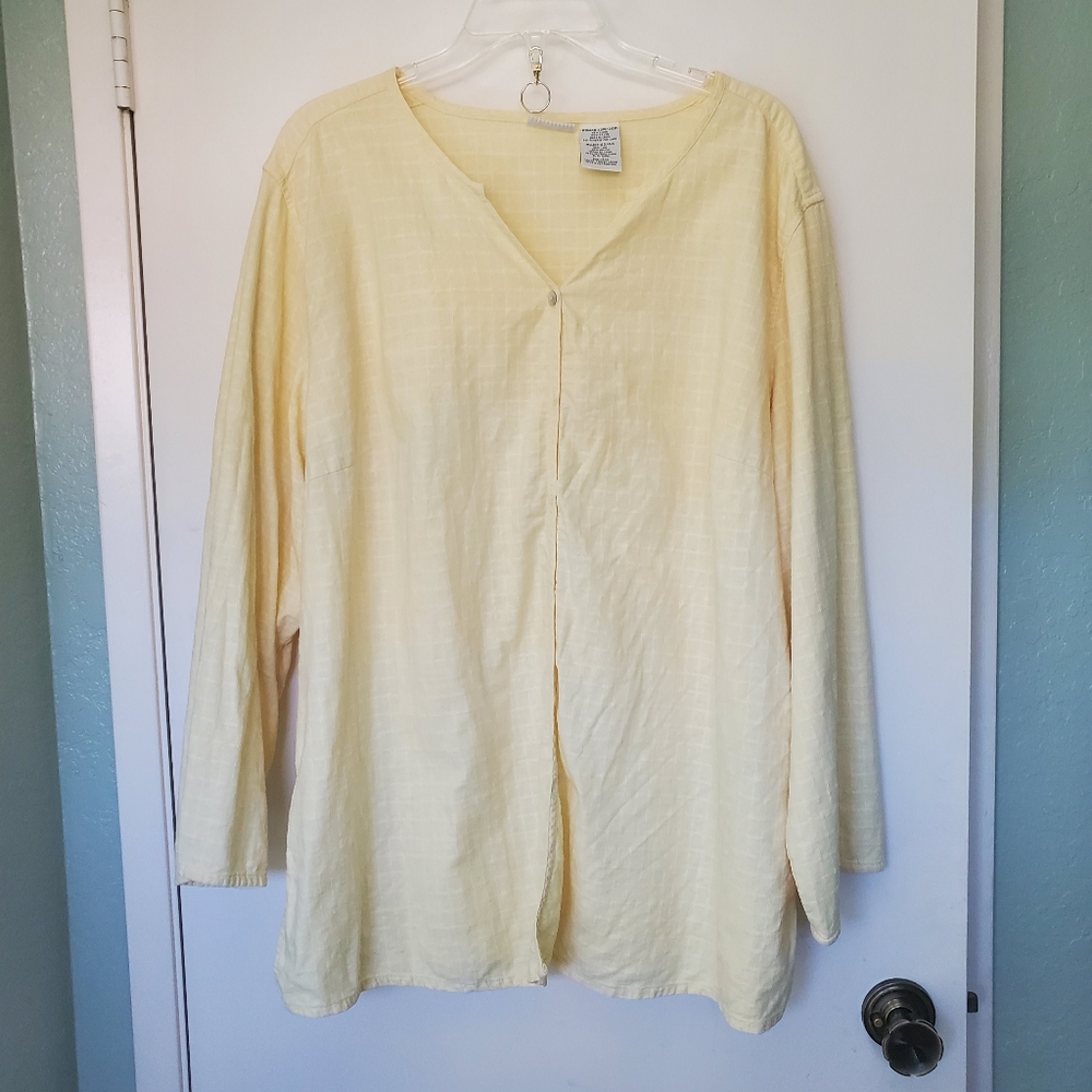 White Stag Plus Women's Linen Blend  Buttondown Blouse Luxury  22/24 Pale Yellow